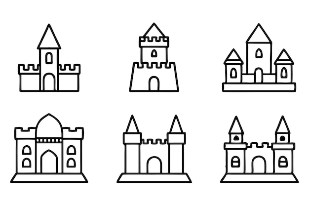 un conjunto de imágenes en blanco y negro de un castillo con un castillo en el fondo