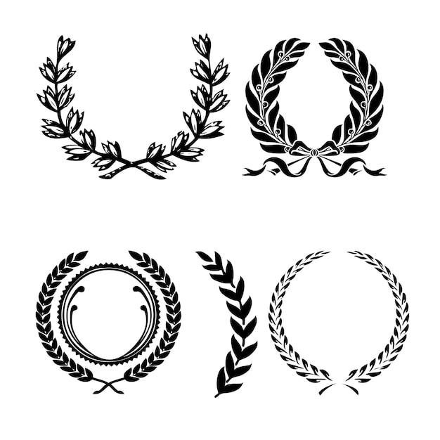 un conjunto de imágenes en blanco y negro con una corona de laurel y una corona