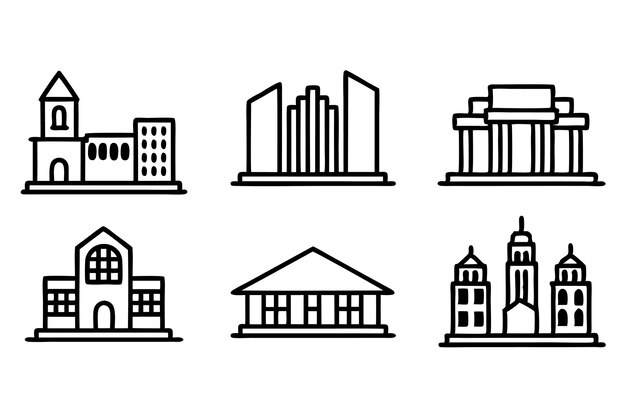 un conjunto de imágenes en blanco y negro de edificios y edificios