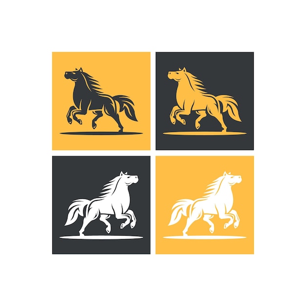 Vector conjunto de imágenes de caballos de diferentes colores encabritados