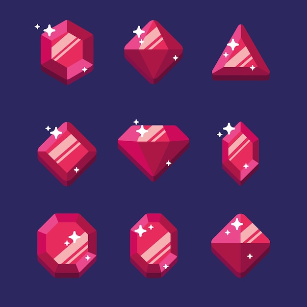 Conjunto de imágenes de cristales preciosos de diferentes formas, vector