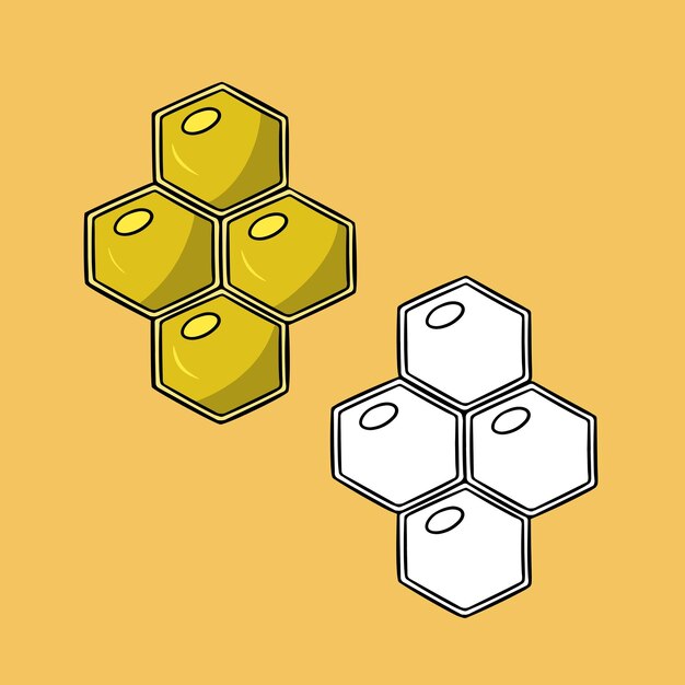 Un conjunto de imágenes Cuatro panales amarillos brillantes con ilustración vectorial de miel en estilo de dibujos animados