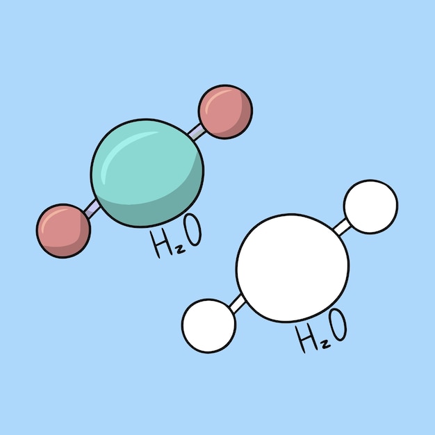 Un conjunto de imágenes un diagrama de la estructura de una molécula de agua un vector en estilo de dibujos animados