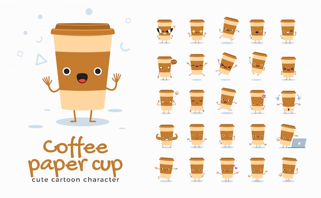 Conjunto de imágenes de dibujos animados de la taza de café. Ilustración.