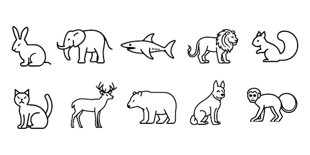 Vector conjunto de imágenes de diseños de arte vectorial de contorno de animales