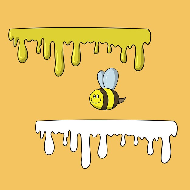Un conjunto de imágenes Gotas de miel de abeja amarilla brillante corrientes de vector de miel en estilo de dibujos animados