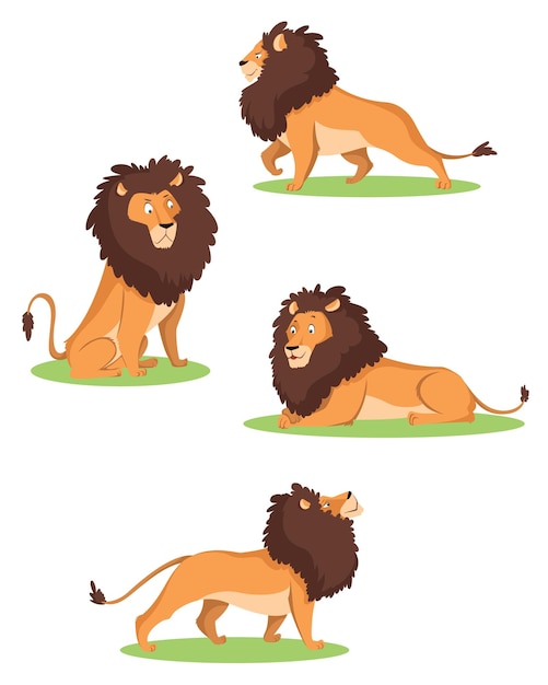 Vector un conjunto de imágenes de leones y leones