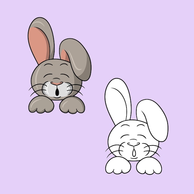 Un conjunto de imágenes Un lindo conejo divertido con orejas rosadas durmiendo una ilustración vectorial en estilo de dibujos animados