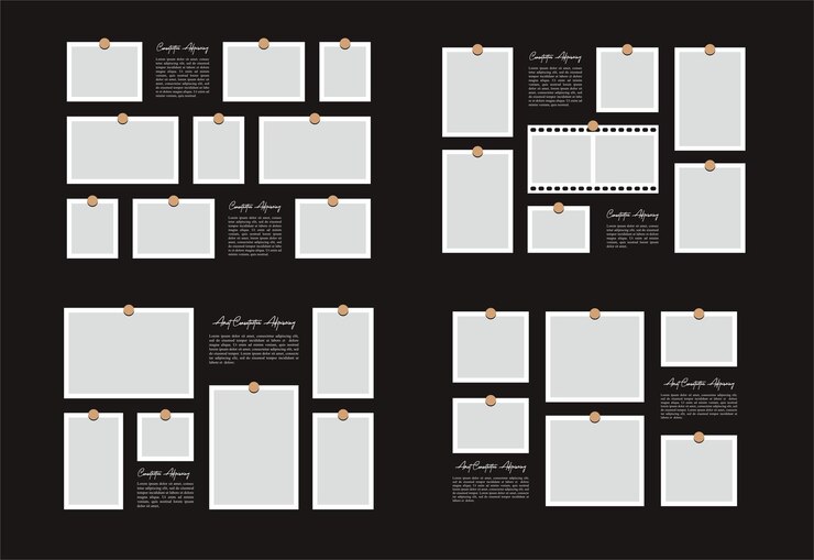 Vector conjunto de imágenes o fotogramas de collage y plantilla de pared de fotos digitales