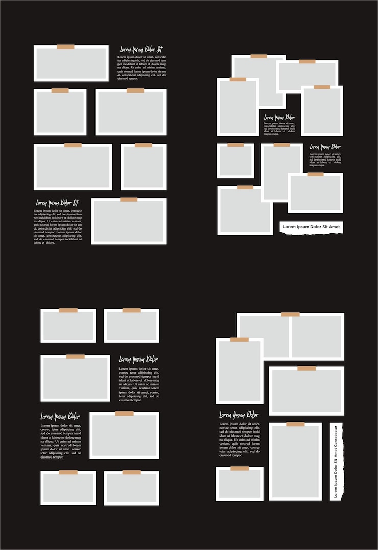 Vector conjunto de imágenes o fotogramas de collage y plantilla de pared de fotos digitales
