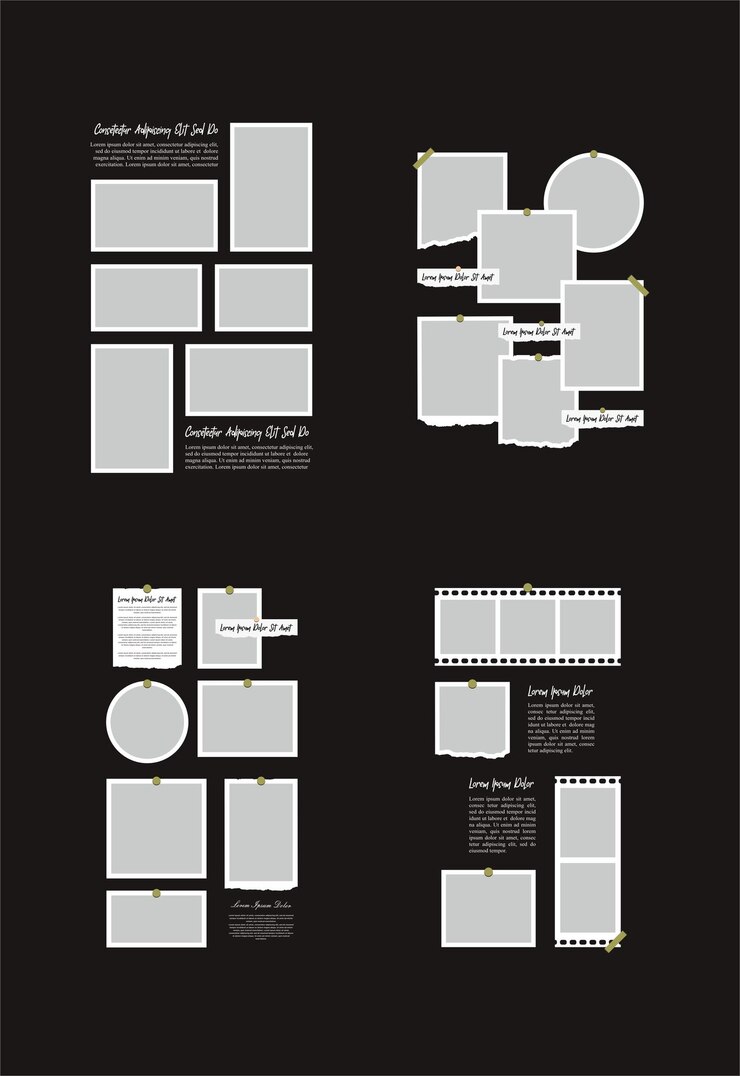 Vector conjunto de imágenes o fotogramas de collage y plantilla de pared de fotos digitales
