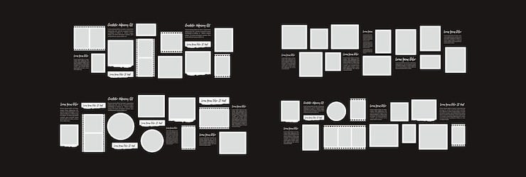 Vector conjunto de imágenes o fotogramas diseño de collage marcos de fotos abstractos y plantilla de pared de fotos digitales