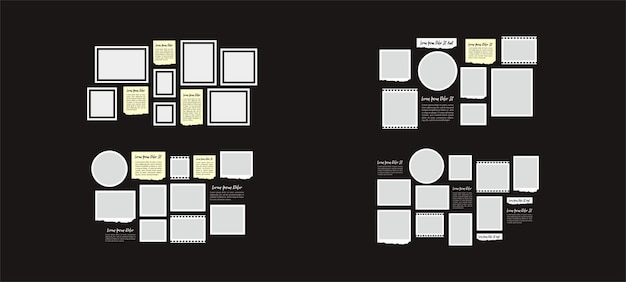 Conjunto de imágenes o fotogramas diseño de collage marcos de fotos abstractos y plantilla de pared de fotos digitales