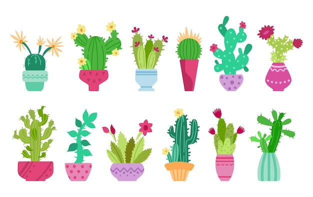 Conjunto de imágenes prediseñadas de cactus y suculentas de dibujos animados