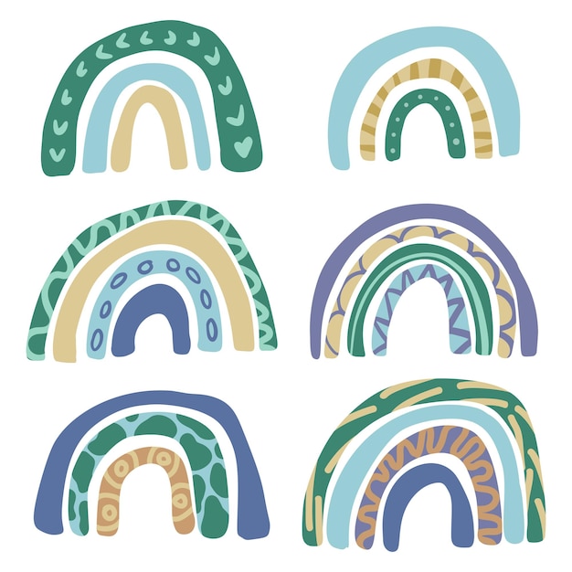 Conjunto de imágenes prediseñadas dibujadas a mano de Rainbows Baby Kids Nursery