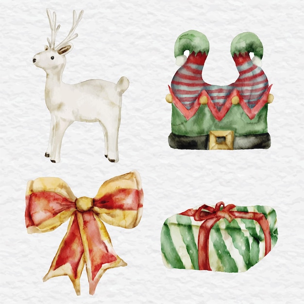 Conjunto de imágenes prediseñadas de elemento de colección de navidad de acuarela