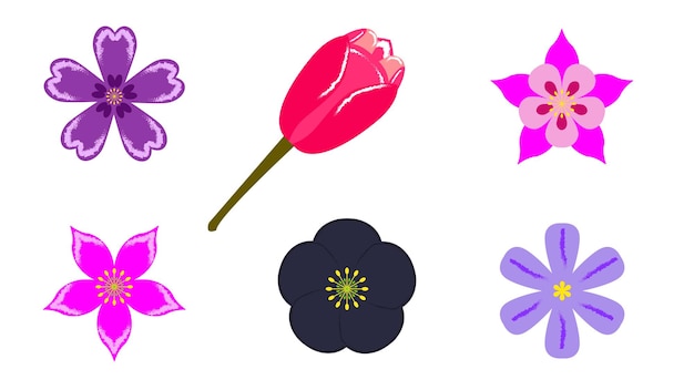 Conjunto de imágenes prediseñadas de flores lindas