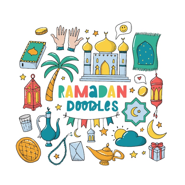 Vector conjunto de imágenes prediseñadas de garabatos de ramadán