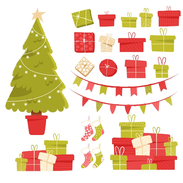 Conjunto de imágenes prediseñadas de vacaciones para decoración de Navidad y año nuevo
