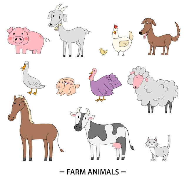 Conjunto de imágenes prediseñadas de vida de granja Gran colección de animales de granja Conjunto de concepto de agricultura