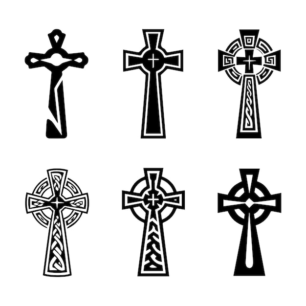 Un conjunto de imágenes de silueta vectorial de cruces cristianas únicas
