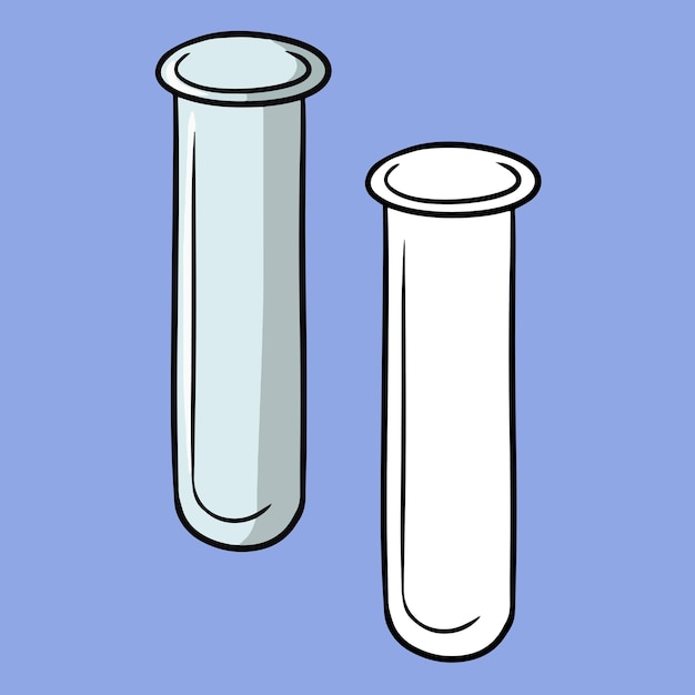 Un conjunto de imágenes de un tubo de ensayo vacío de vidrio para investigar y experimentar una ilustración vectorial en estilo de dibujos animados