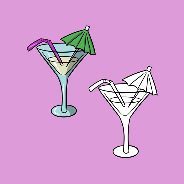 odio piano Es mas que Un conjunto de imágenes, un vaso de vidrio con jugo, un martini, una bebida  de élite decorada con un paraguas de papel y un vector de tubos | Vector  Premium