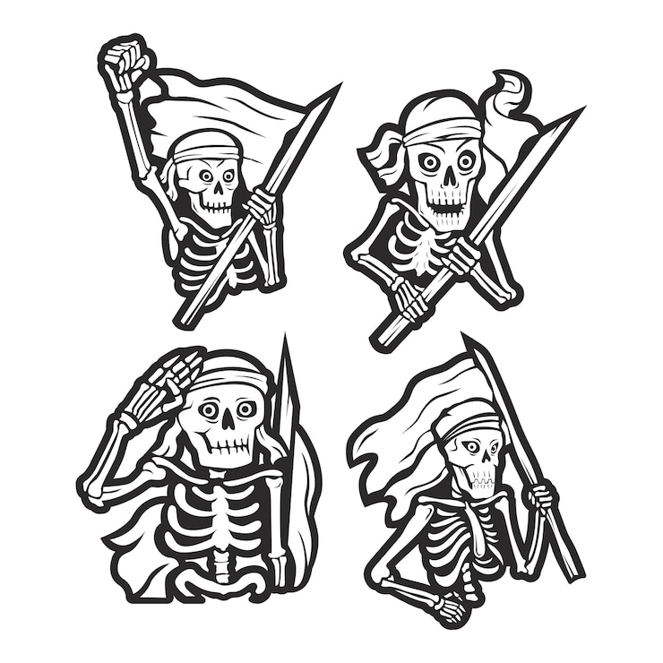 Vector un conjunto de imágenes vectoriales de calaveras portando banderas ilustración de un luchador hasta la muerte