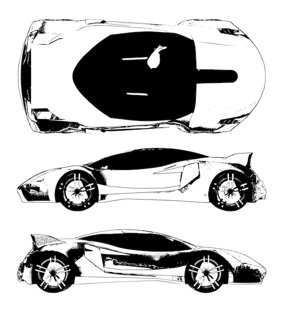 Conjunto de imágenes vectoriales de un coche deportivo conceptual. Especies de diferentes lados.