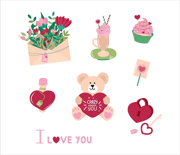 Conjunto de imágenes vectoriales para el día de San Valentín.