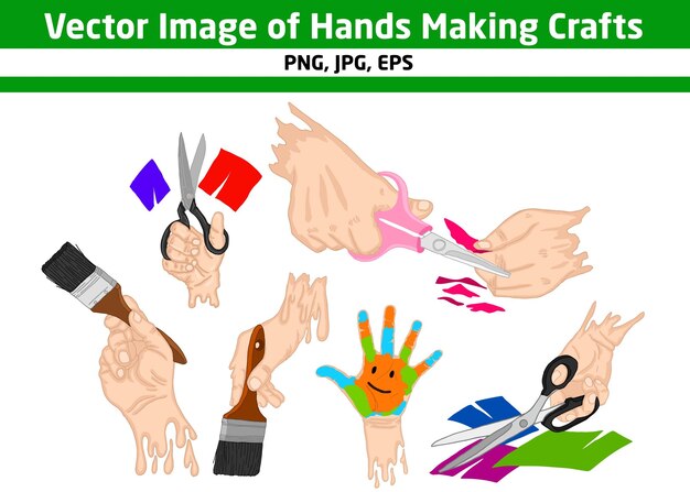 Vector conjunto de imágenes vectoriales de manos haciendo artesanías hechas a mano