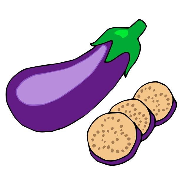 un conjunto de imágenes vectoriales de rodajas de berenjena vegetal de aislados de berenjena sobre un fondo blanco,