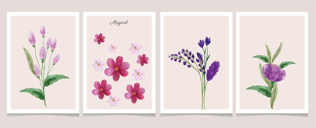 conjunto de impresión de arte digital acuarela flor