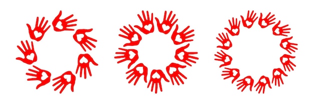 Conjunto de impresión de mano con iconos de círculo de corazón Emblemas de huella de mano Insignia redonda de mano Logotipo de vector
