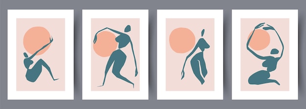 Conjunto de impresión de vector abstracto escandinavo estilo vectorial. Conjunto de póster de vector de arte de pared imprimible. Diseño minimalista dibujado a mano para interior escandinavo.