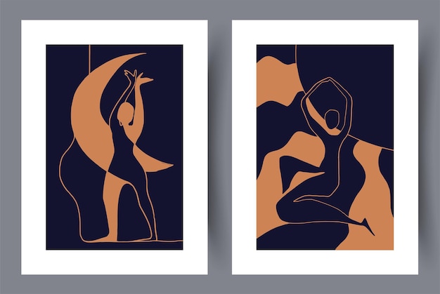 Conjunto de impresión de vector abstracto escandinavo estilo vectorial. Conjunto de póster de vector de arte de pared imprimible. Diseño minimalista dibujado a mano para interior escandinavo.