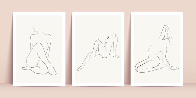 Conjunto de impresiones de dibujo de una línea de mujer Figura femenina Dibujo de línea abstracto contemporáneo creativo