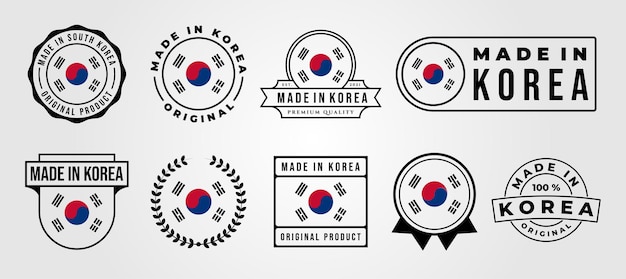 Conjunto incluido hecho en diseño de ilustración de vector de insignia de etiqueta de Corea, diseño de logotipo de hecho en Corea
