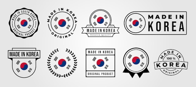 Conjunto incluido hecho en diseño de ilustración de vector de insignia de etiqueta de corea, diseño de logotipo de hecho en corea