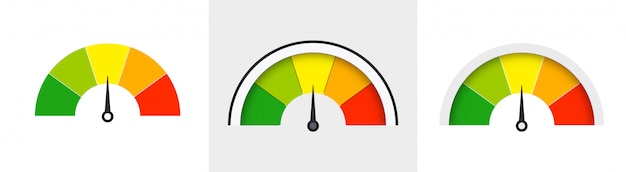 Conjunto de indicadores de velocímetros. Sensores de color para medir la velocidad y el dial de potencia.