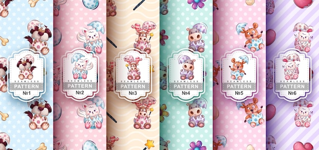 Conjunto infantil de dibujos animados carácter huevo animal de patrones sin fisuras Vector eps 10