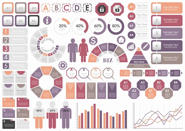 Conjunto de infografía relacionada con el negocio surtido