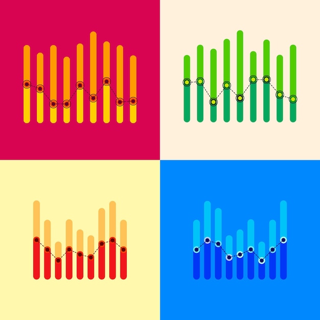 Vector conjunto de infografías con barras superpuestas y gráfico de línea central punteada