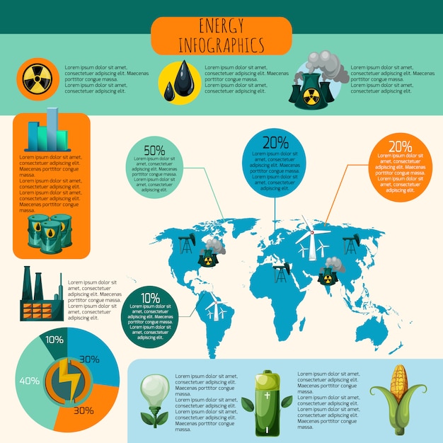 Vector conjunto de infografías de energía