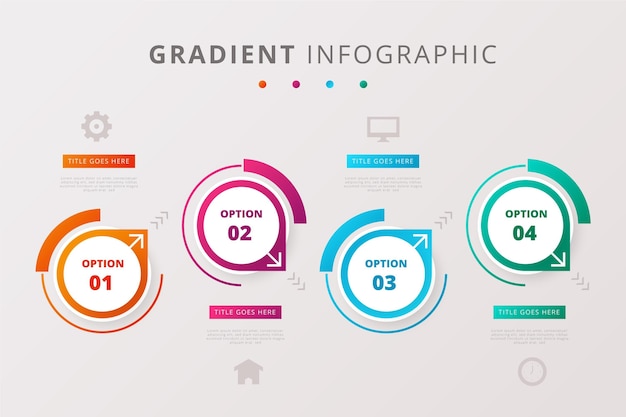 Conjunto de infografías en estilo degradado