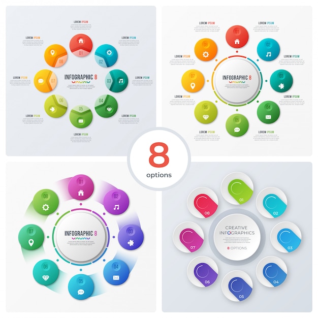 Vector conjunto de infografías y gráficos circulares modernos