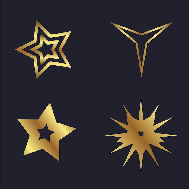 Conjunto de infografías del universo dorado y brillante de la estrella dorada, símbolo solar del icono de la luz de la estrella, vector del icono
