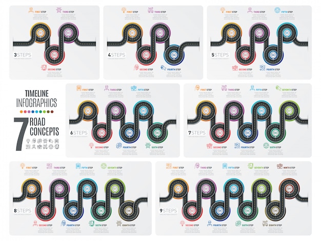 Conjunto de infotimeline del mapa de navegación