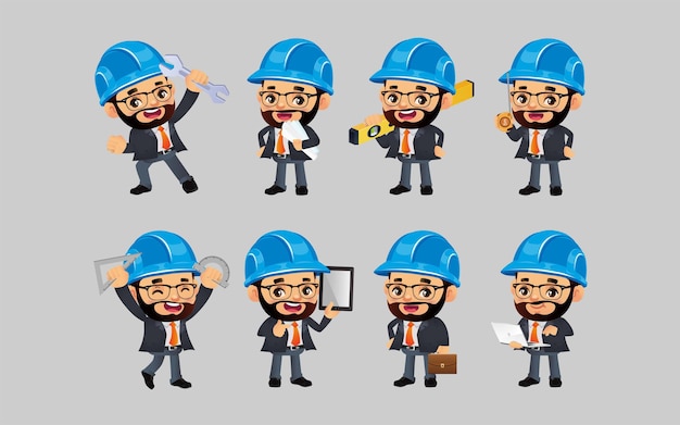 Conjunto de ingeniero con diferentes poses.