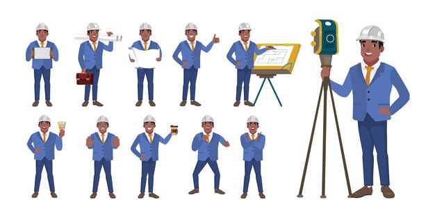 Conjunto de ingeniero con diferentes poses.